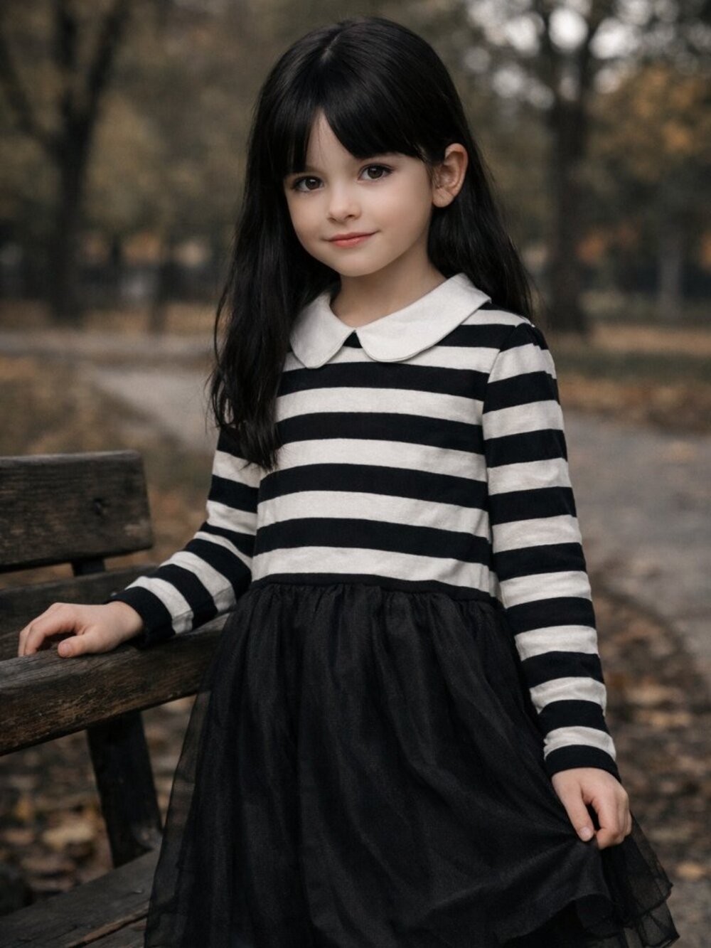 Cat & Jack Girls Striped Long Sleeve Tulle Dress – Black & Cream